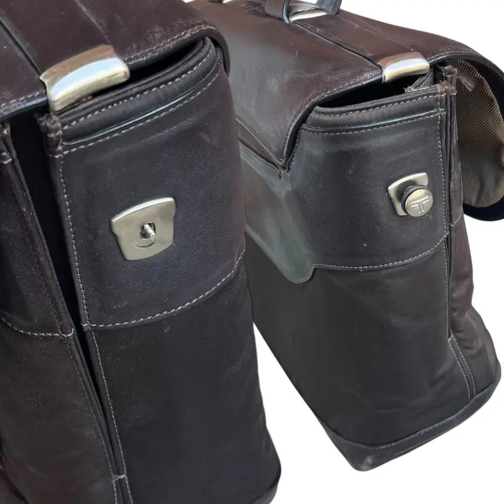 Tumi Formula T Leather Flap Laptop Briefcase Bag Missing Strap As-is